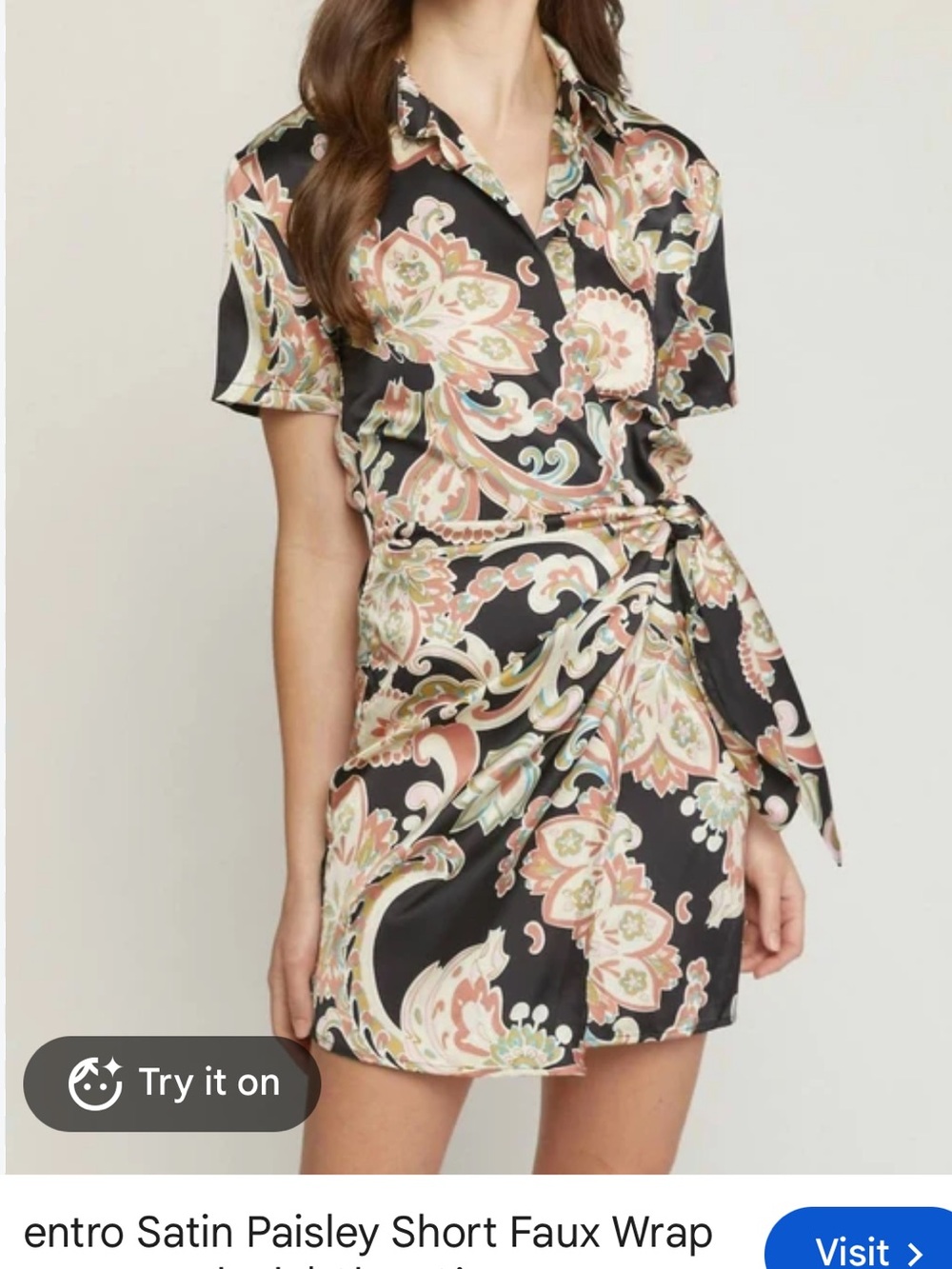 entro Black Satin Mini Dress with Blush & Cream Paisley